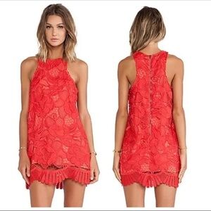 Lovers + Friends Red Lace Mini Sleeveless Dress Women’s